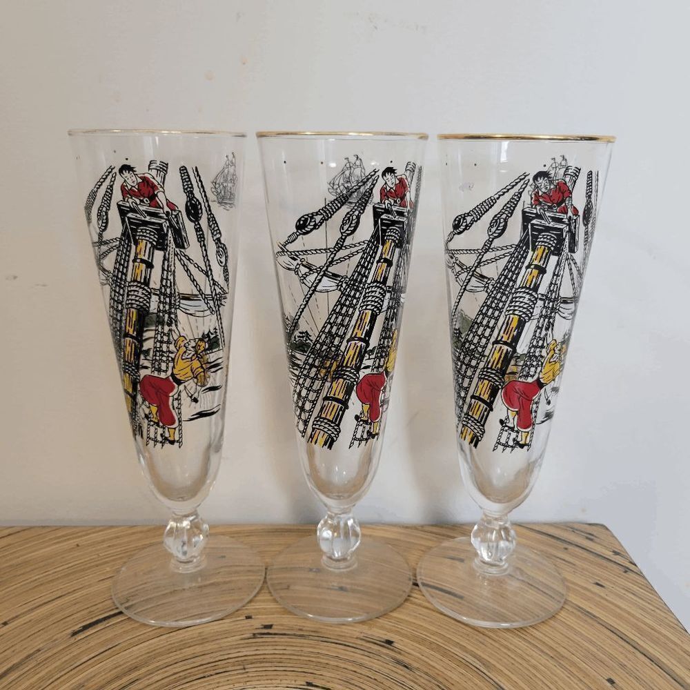 Libby Treasure Island Pilsner Beer Glasses Clear 8.75" Height ONLY 2 Available